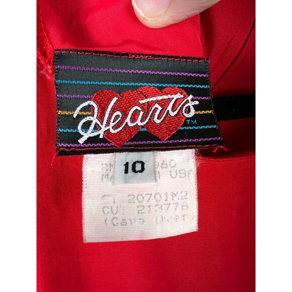 90s Hearts Brand Red Short Sleeve Tie Waist Secretary Midi Dress Size 10 - Picture 2 of 8